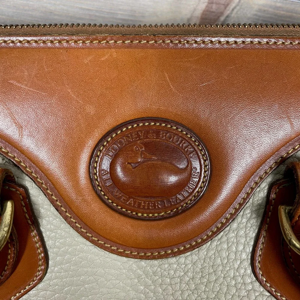 Dooney & Bourke Cream and Brown Pebbled Leather Satchel